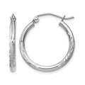 10k White Gold Satin and Diamond-cut 2mm Round Hoop Earrings