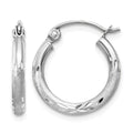 10k White Gold Satin and Diamond-cut 2mm Round Hoop Earrings