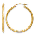 10k Satin and Diamond-cut 2mm Round Tube Hoop Earrings