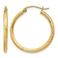 10k Satin and Diamond-cut 2mm Round Tube Hoop Earrings