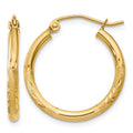 10k Satin and Diamond-cut 2mm Round Tube Hoop Earrings