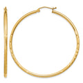 10k Satin and Diamond-cut 2mm Round Tube Hoop Earrings