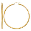 10k Satin and Diamond-cut 2mm Round Tube Hoop Earrings