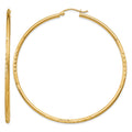 10k Satin and Diamond-cut 2mm Round Tube Hoop Earrings
