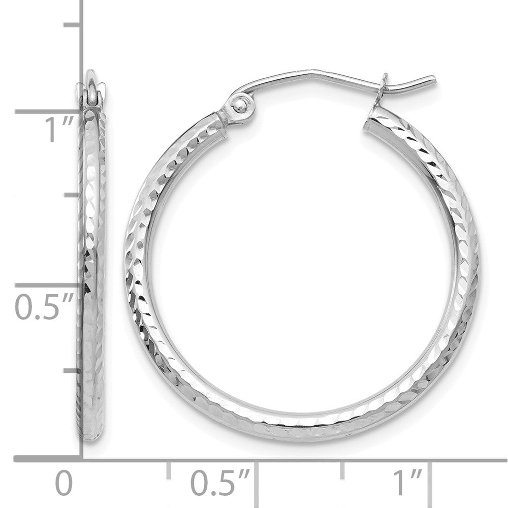 10k White Gold Diamond-cut 2mm Round Tube Hoop Earrings