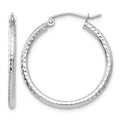 10k White Gold Diamond-cut 2mm Round Tube Hoop Earrings