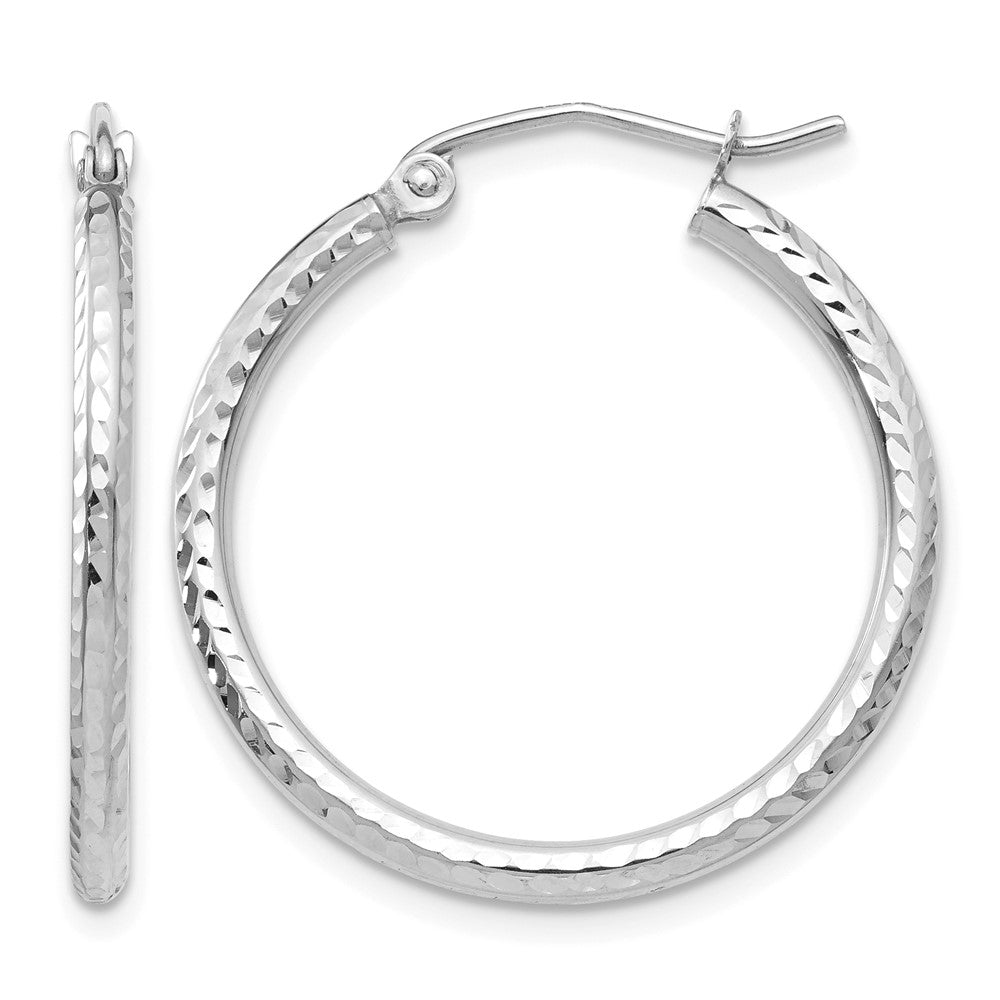 10k White Gold Diamond-cut 2mm Round Tube Hoop Earrings