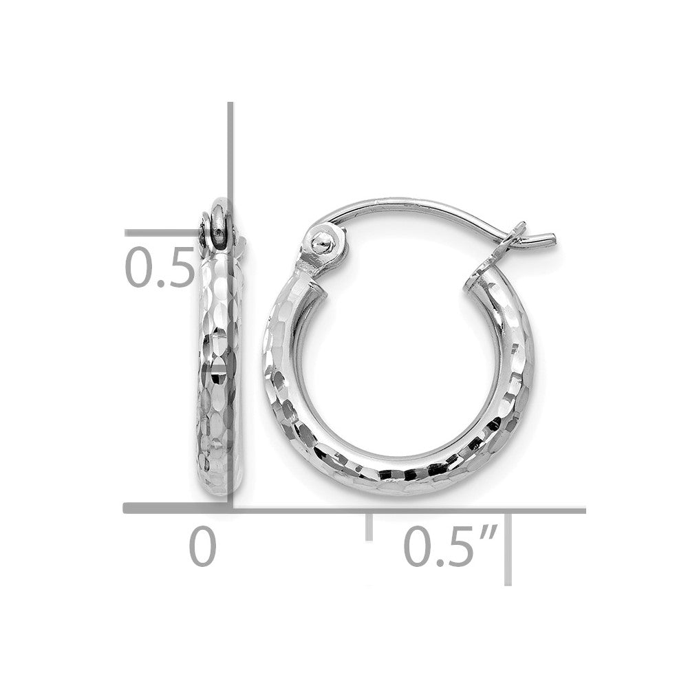 10k White Gold Diamond-cut 2mm Round Tube Hoop Earrings