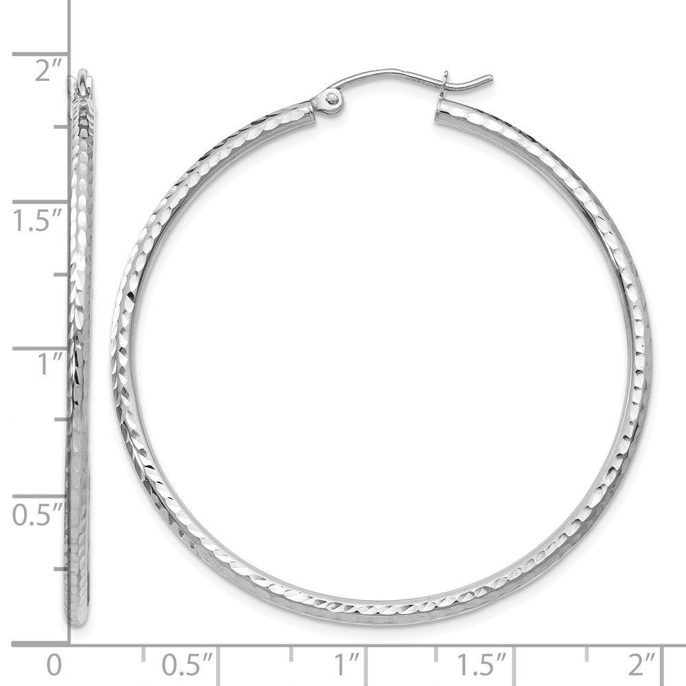10k White Gold Diamond-cut 2mm Round Tube Hoop Earrings