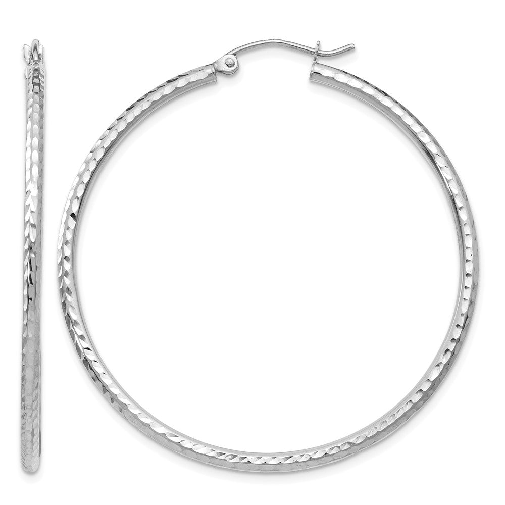 10k White Gold Diamond-cut 2mm Round Tube Hoop Earrings