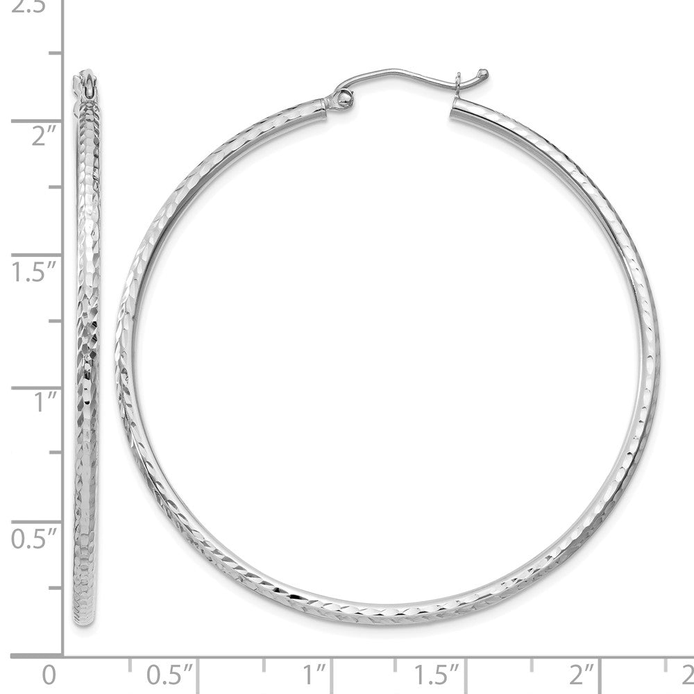 10k White Gold Diamond-cut 2mm Round Tube Hoop Earrings