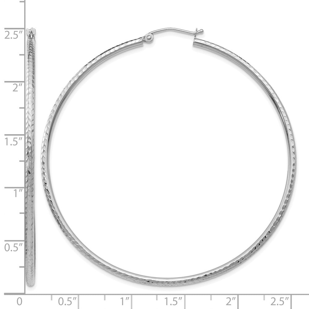 10k White Gold Diamond-cut 2mm Round Tube Hoop Earrings