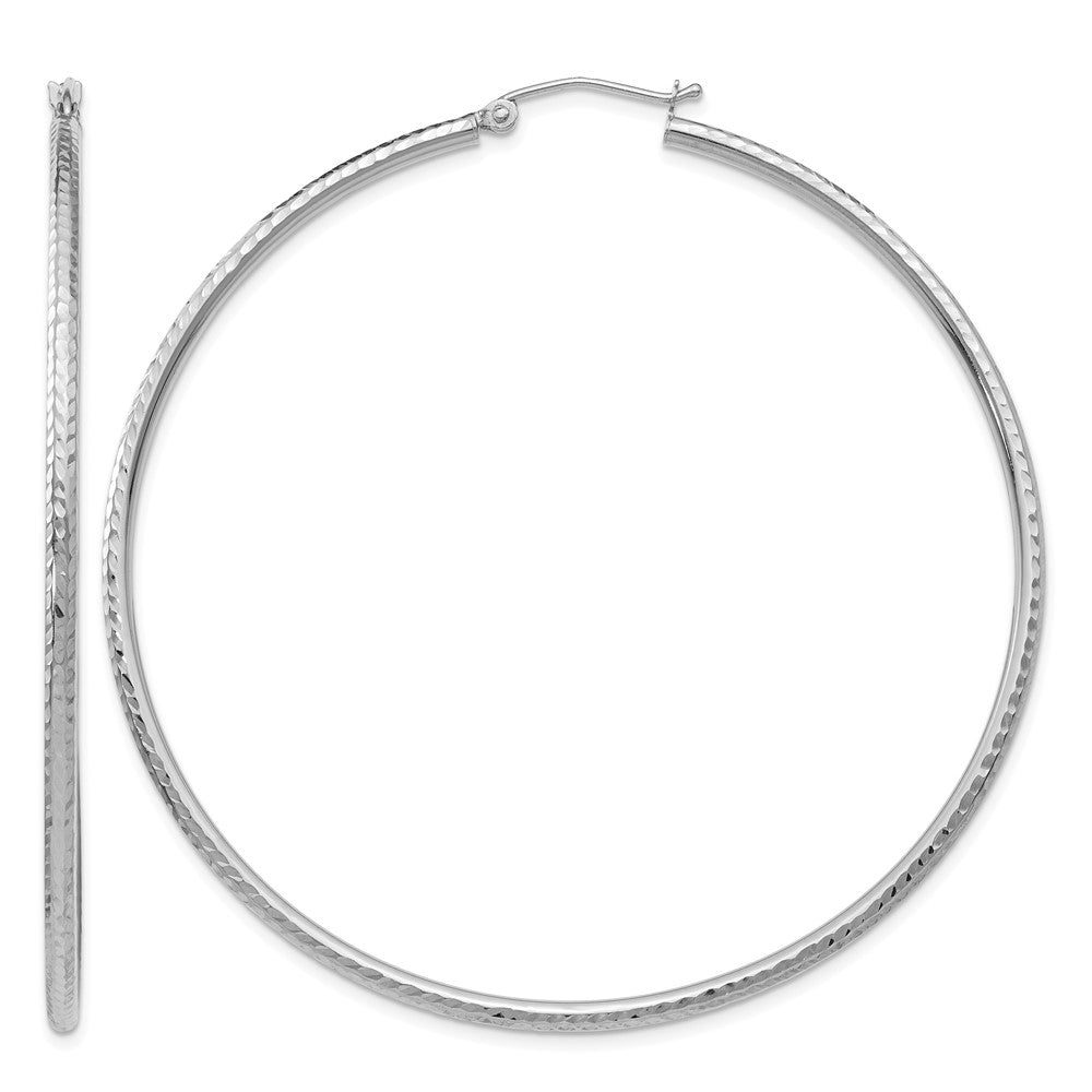 10k White Gold Diamond-cut 2mm Round Tube Hoop Earrings