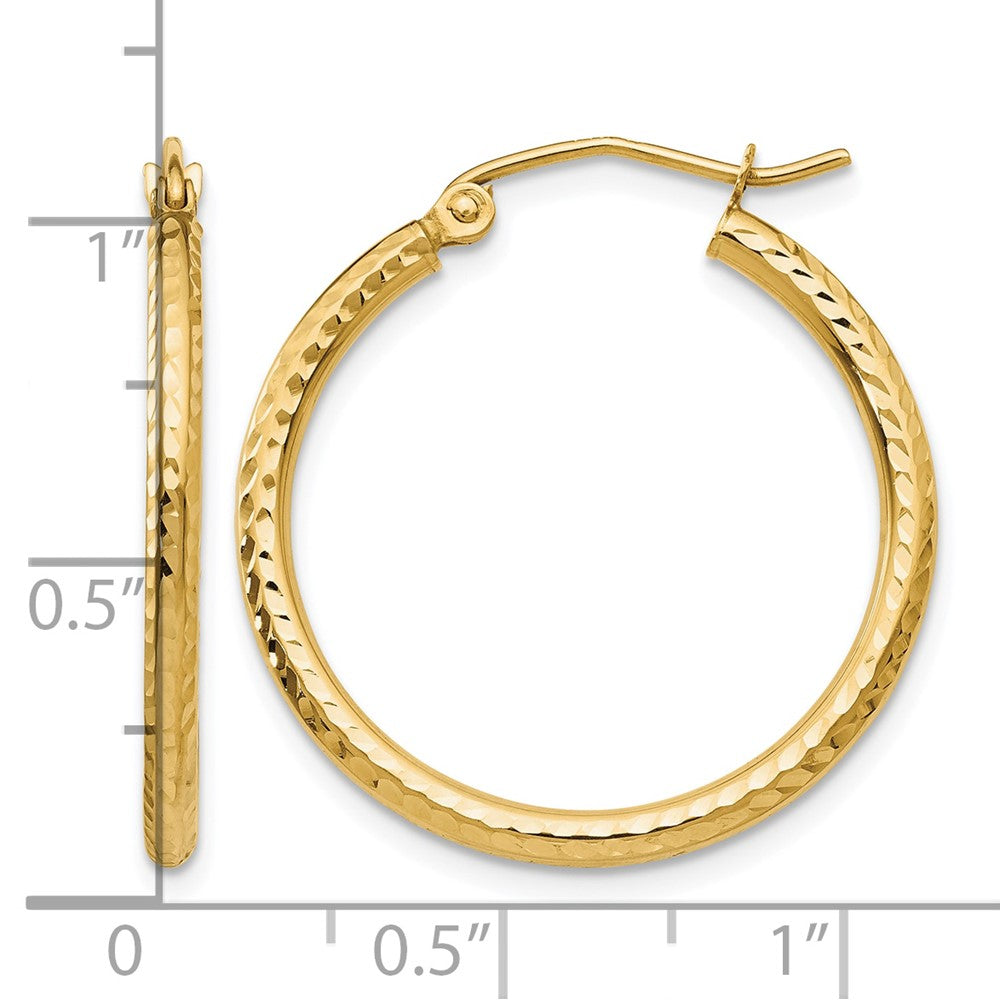 10k Diamond-cut 2mm Round Tube Hoop Earrings