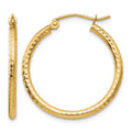 10k Diamond-cut 2mm Round Tube Hoop Earrings