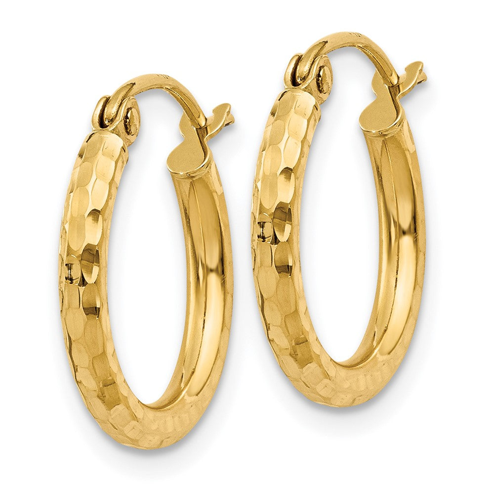 10k Diamond-cut 2mm Round Tube Hoop Earrings