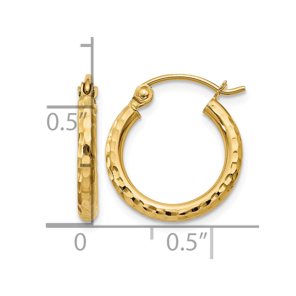 10k Diamond-cut 2mm Round Tube Hoop Earrings
