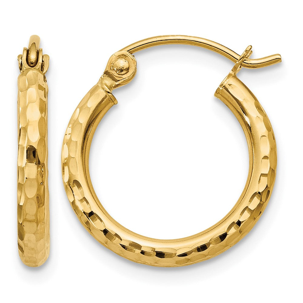 10k Diamond-cut 2mm Round Tube Hoop Earrings