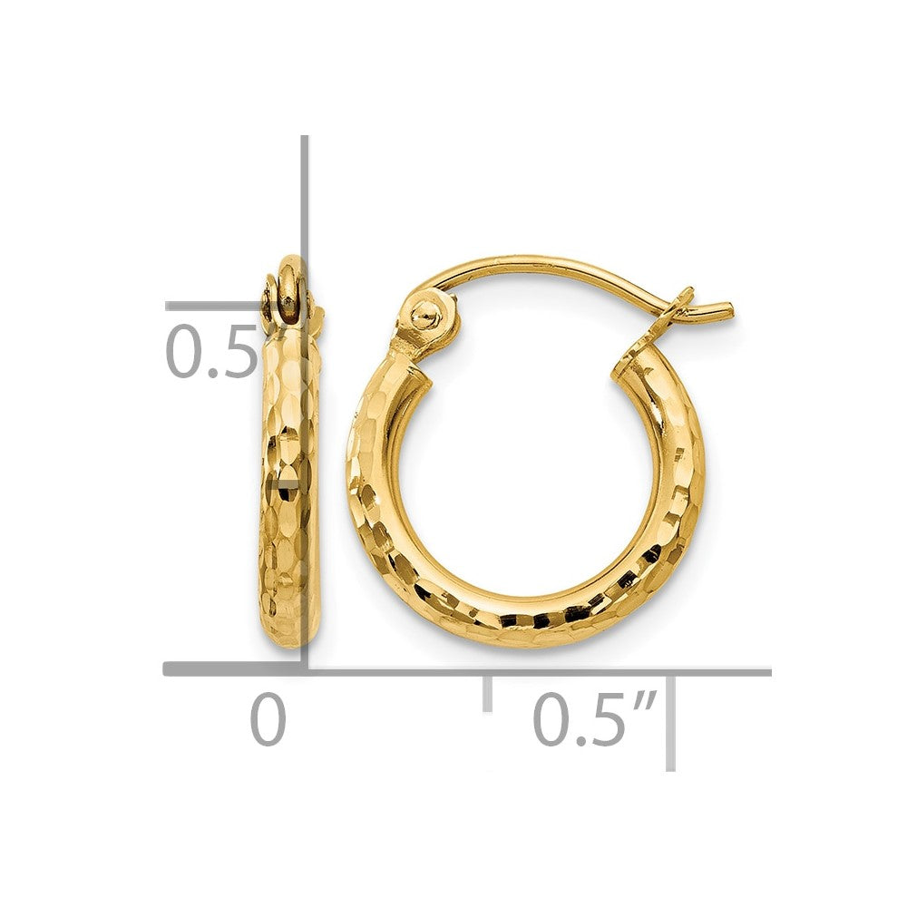 10k Diamond-cut 2mm Round Tube Hoop Earrings