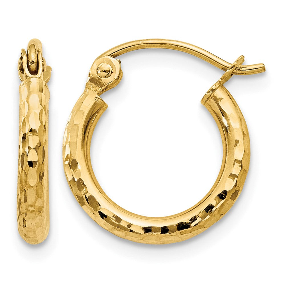 10k Diamond-cut 2mm Round Tube Hoop Earrings