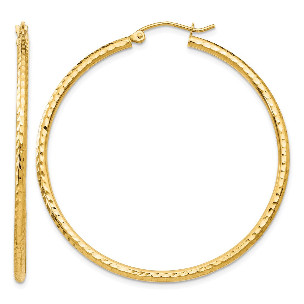 10k Diamond-cut 2mm Round Tube Hoop Earrings