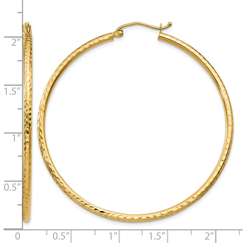 10k Diamond-cut 2mm Round Tube Hoop Earrings