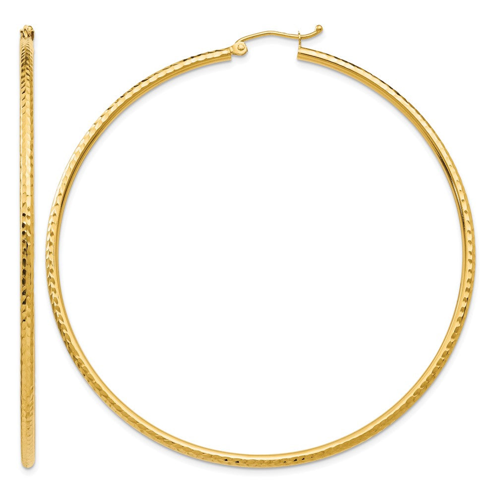 10k Diamond-cut 2mm Round Tube Hoop Earrings