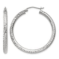 10k White Gold Diamond-cut 3mm Round Hoop Earrings