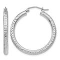 10k White Gold Diamond-cut 3mm Round Hoop Earrings