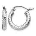 10k White Gold Diamond-cut 3mm Round Hoop Earrings