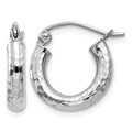 10k White Gold Diamond-cut 3mm Round Hoop Earrings