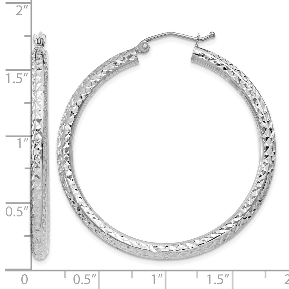 10k White Gold Diamond-cut 3mm Round Hoop Earrings