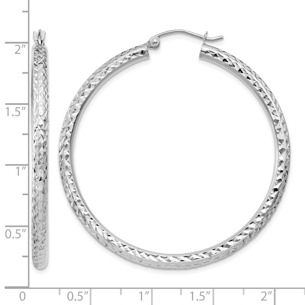 10k White Gold Diamond-cut 3mm Round Hoop Earrings