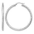 10k White Gold Diamond-cut 3mm Round Hoop Earrings