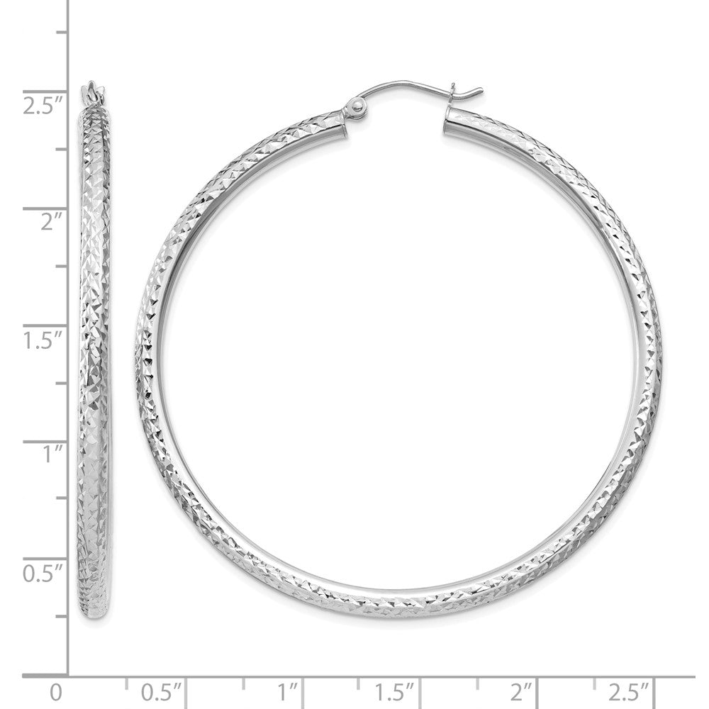 10k White Gold Diamond-cut 3mm Round Hoop Earrings