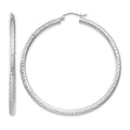 10k White Gold Diamond-cut 3mm Round Hoop Earrings