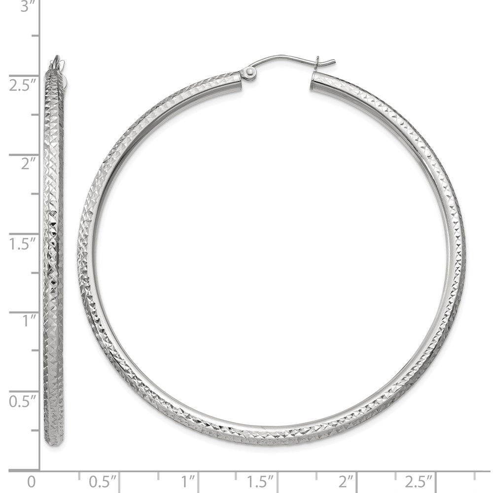10k White Gold Diamond-cut 3mm Round Hoop Earrings