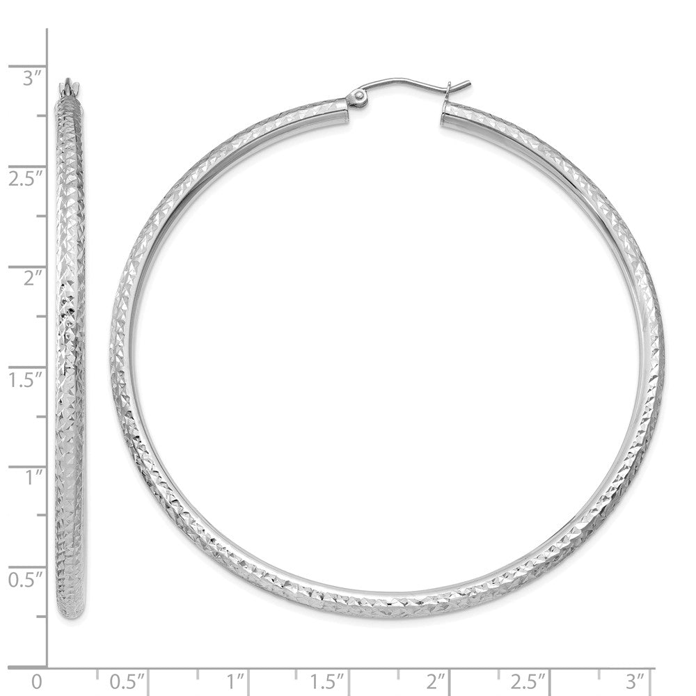 10k White Gold Diamond-cut 3mm Round Hoop Earrings