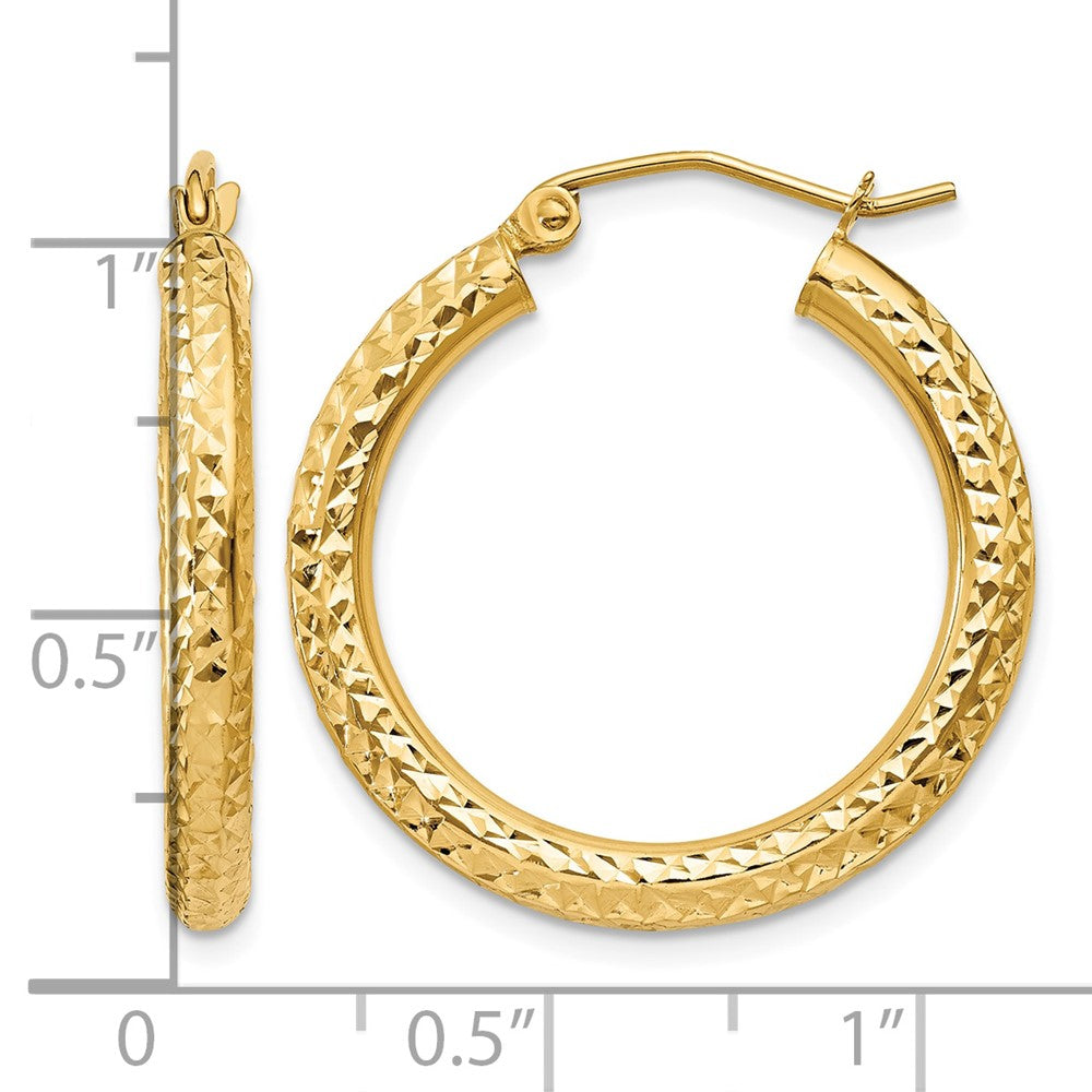 10k Diamond-cut 3mm Round Hoop Earrings