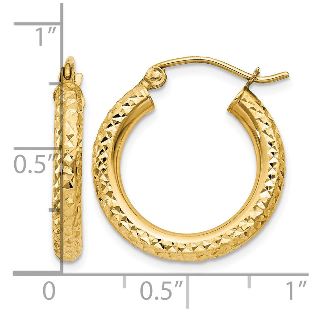 10k Diamond-cut 3mm Round Hoop Earrings
