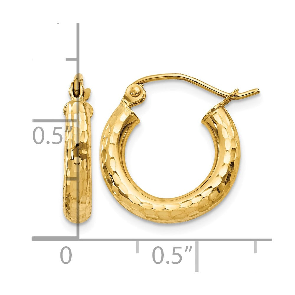 10k Diamond-cut 3mm Round Hoop Earrings