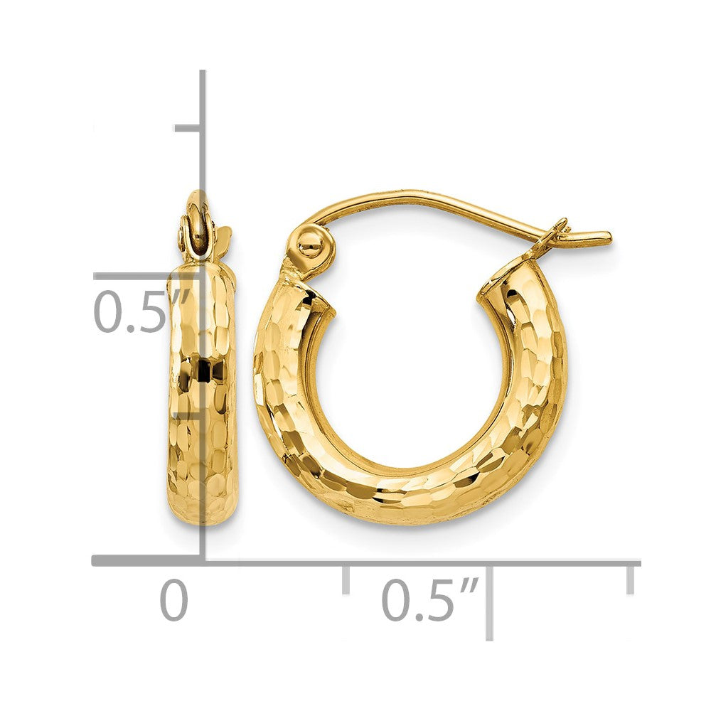 10k Diamond-cut 3mm Round Hoop Earrings