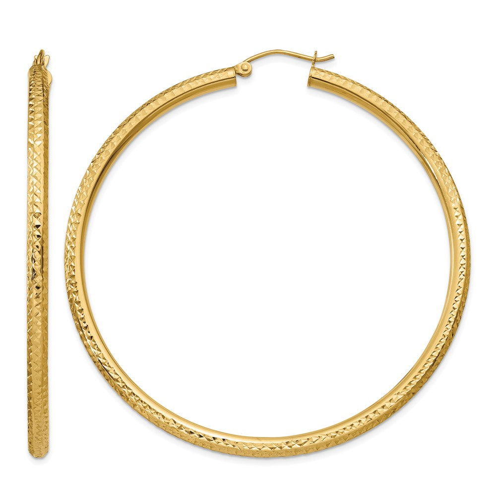 10k Diamond-cut 3mm Round Hoop Earrings