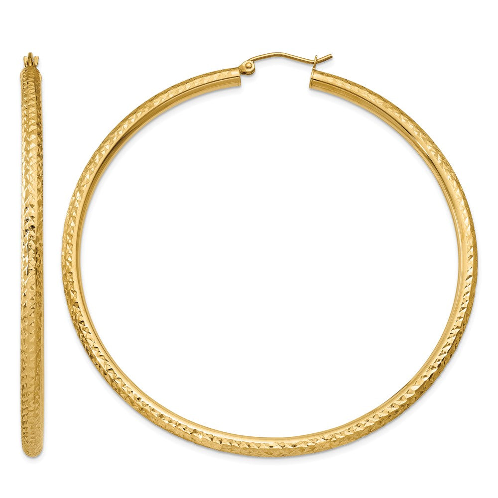 10k Diamond-cut 3mm Round Hoop Earrings