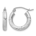 10k White Gold Satin & Diamond-cut 3mm Round Hoop Earrings