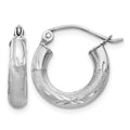 10k White Gold Satin & Diamond-cut 3mm Round Hoop Earrings