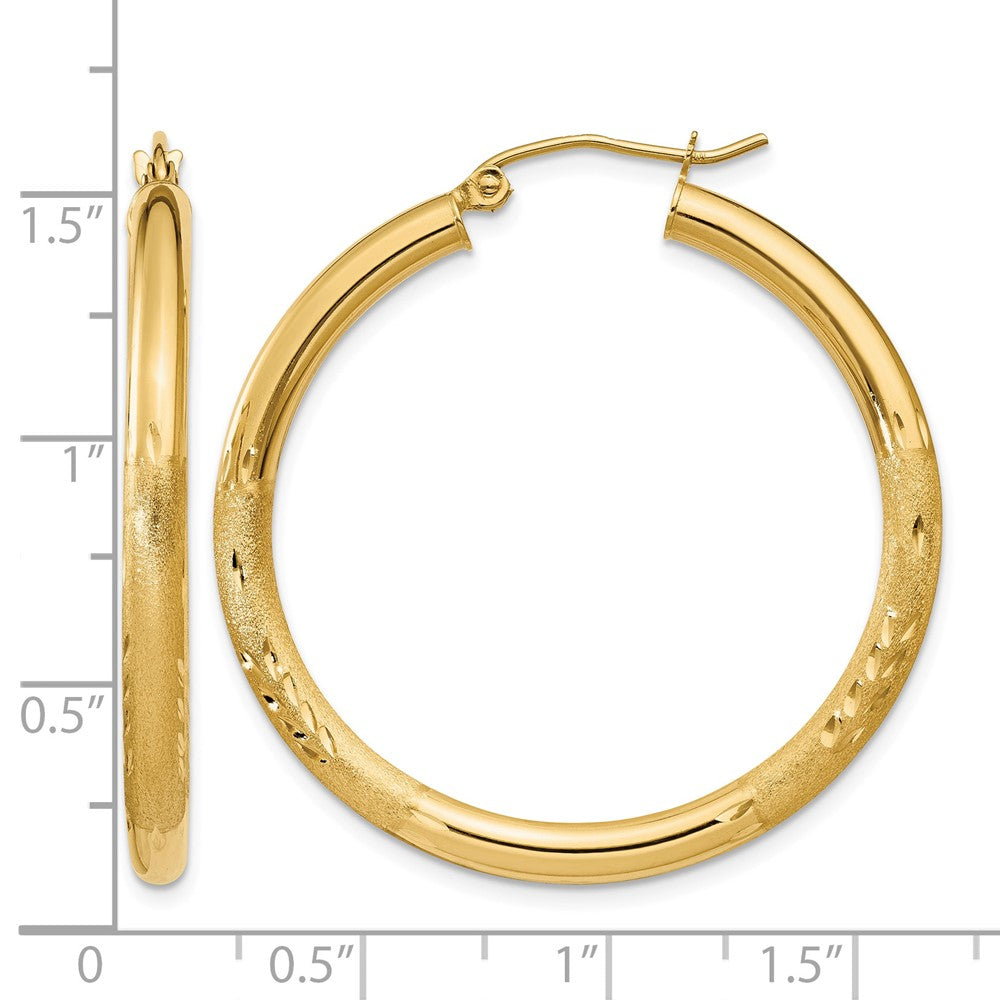 10k Satin & Diamond-cut 3mm Round Hoop Earrings