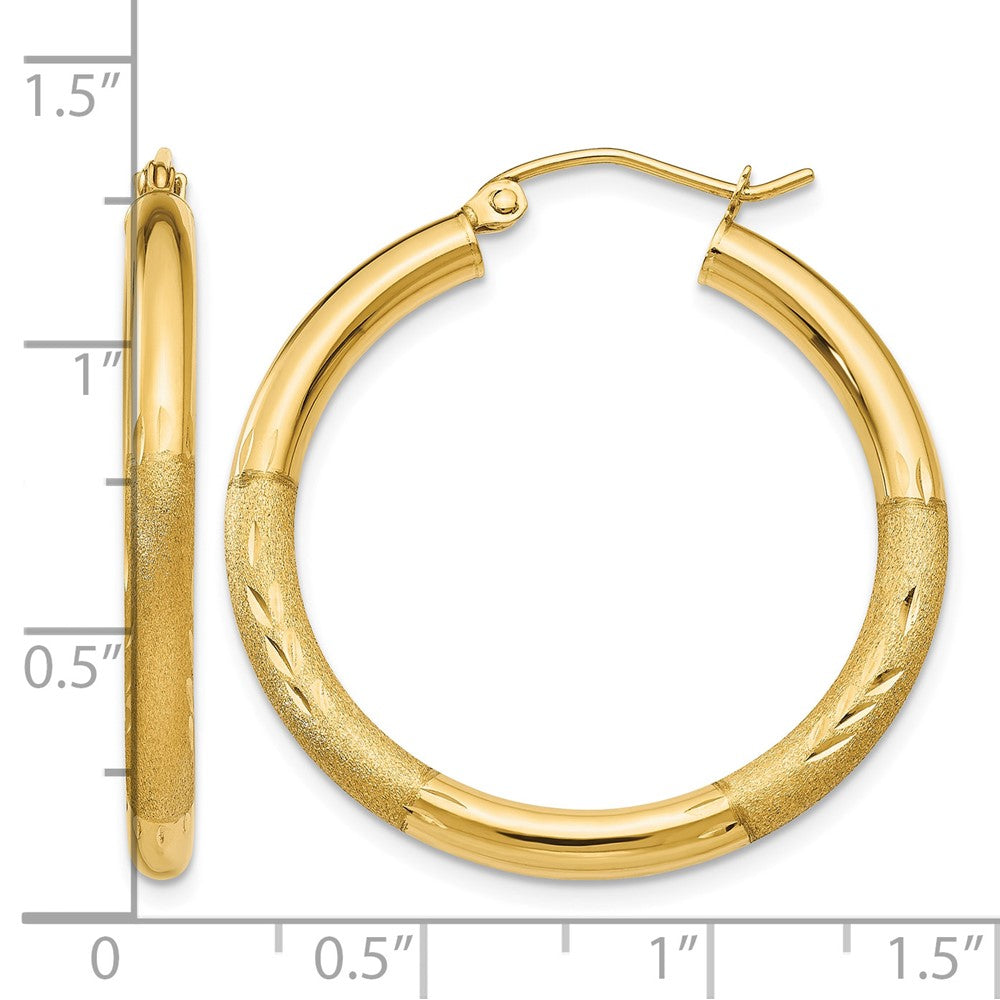 10k Satin & Diamond-cut 3mm Round Hoop Earrings