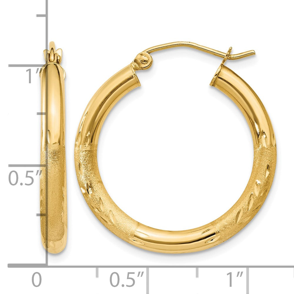 10k Satin & Diamond-cut 3mm Round Hoop Earrings