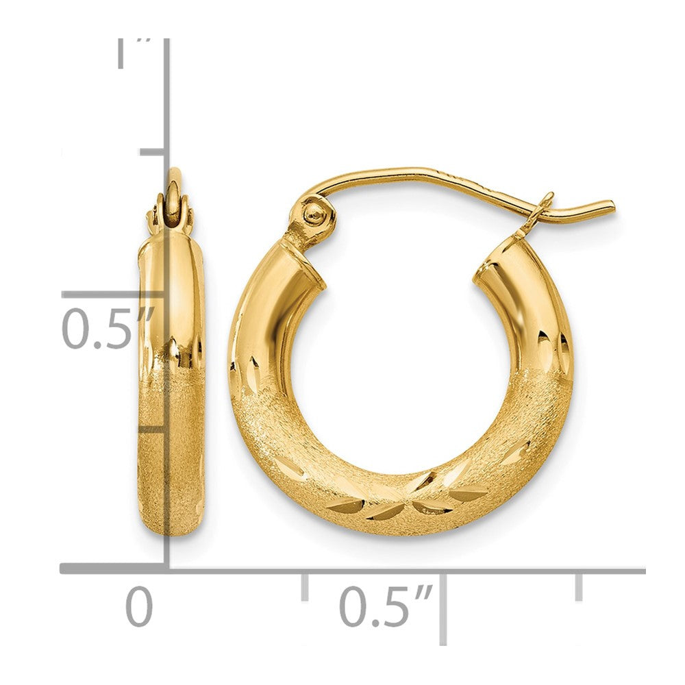 10k Satin & Diamond-cut 3mm Round Hoop Earrings